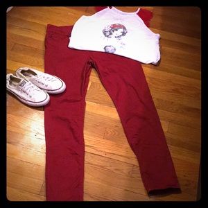 Hot Topic red skinny jeans.